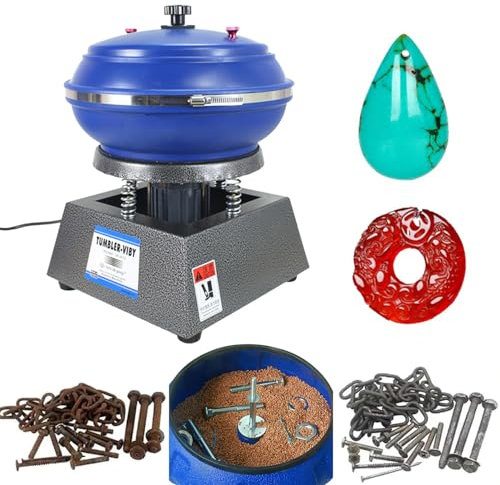 Lucidatrice per Rocce, Vibrazione Ad Alta Frequenza 120 W, Calibro Grande 240 Mm, Capacità 6.2 L, Con Tazza per Lucidatura in Metallo, Bicchiere in Gomma, Adatta per Varie Pietre Abrasive