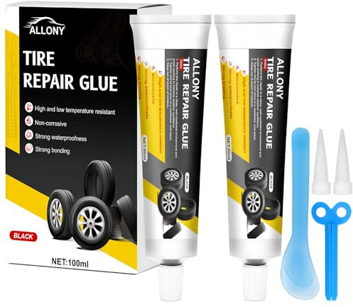 ALLONY Mastice per Riparazione Pneumatici, Colla Pneumatici, Kit Riparazione Gomme Auto, Gomma per Pneumatici, Ripara Rapidamente Crepe, Buchi e Desquamazione su Pneumatici di Bici, Moto e Auto-100ml