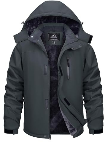 TACVASEN Winterjacke Herren Wasserdicht Warme Skijacke Fleece Gefütterte Softshelljacke Atmungsaktiv Funktionsjacke mit Abnehmbarer Kapuze