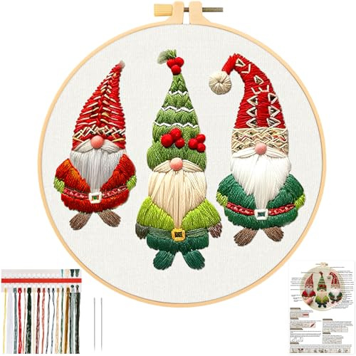 JSRQT Set da Ricamo per Principiant,Elfi di Natale Kit di Ricamo Starter,Set per Ricamo Punto Croce,Christmas Embroidery Starter Cucire Accessori
