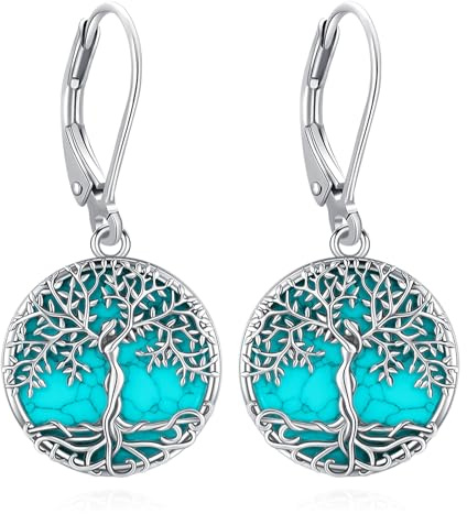 Eusense Livets träd örhängen 925 silver örhängen livets träd smycken för kvinnor flickor, 17*33.5 mm, Sterlingsilver, Ingen ädelsten