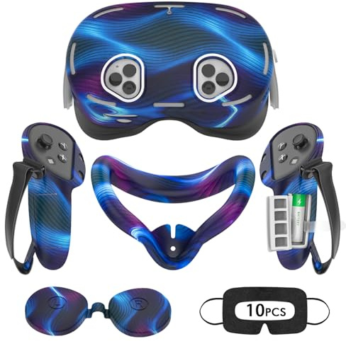 Tyasoleil - Funda de silicona compatible con Meta/Oculus Quest 3S, juego de accesorios de realidad virtual, incluye funda de piel para mando, carcasa de RV, cubierta facial, cubierta