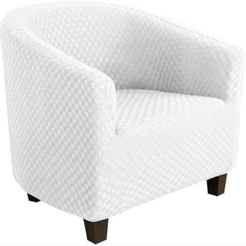 Hearda Housse Fauteuil 1 Place, Jacquard Carré Tendance Extensible, Lavable, Protecteur de Tub Chair, Blanc