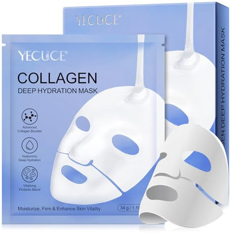Bio Collagen Face Mask, Intense Hydration, Soothing & Hydrating Overnight Hydrogel Mask, Reduce Fine Lines & Wrinkles, Pore Minimizing, Elasticity Improvement, Anti Aging and Rejuvinating Sheets 6pcs