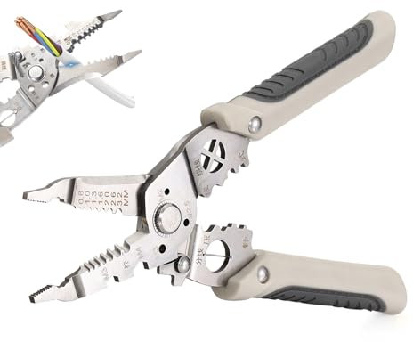7 in 1 Multifunctional Wire Stripper, Stainless Steel Anti-Slip Cable Stripper Wire Crimper, Professional Adjustable Wire Cutters Electrical Twister Tool (Grey)