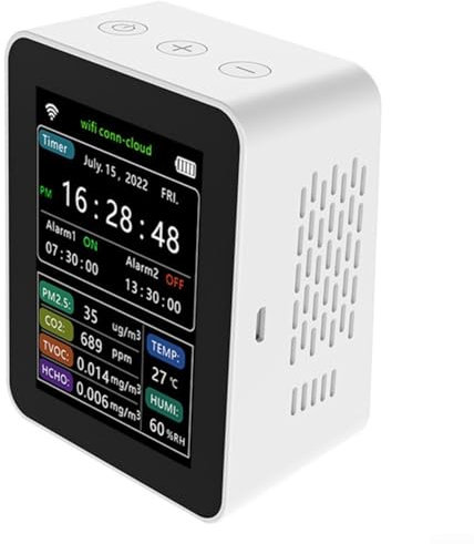 Portable Gas Detectors, 6-in-1 WiFi Air Quality Detector, Indoor Air Quality Monitor With Temperature And Humidity Detector(White)
