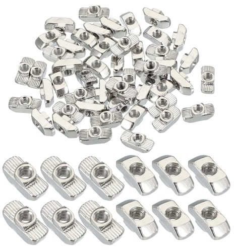 PATIKIL 4040 Series M5 t Nuts, 50pcs t Slot Nut Hammer Head Fastener Nut, Nickel Plated Carbon Steel Nut for Aluminum Profile l Silver