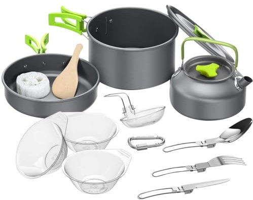 YARNOW 1 Ensemble D'Ustensiles De Cuisine De Camping Tapis Combiné Bouilloire Portable Accessoires Kit De Gadgets De Barbecue Poêle Poêle Antiadhésive Couverts Outils De Grill