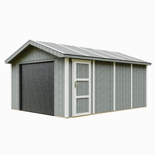 Garaje 17 m²- L378xL530 cm - Garaje para Autos, Motos, Bicicletas, máquinas de jardinería - Construcción con Paneles LP Smartside - Cobertizo de jardín Timbela M991B-CAVERN Steel