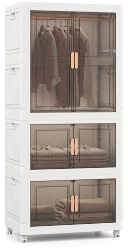 GIANTEX Aufbewahrungsbox, Kunststoff, 421 l, faltbar, mit Deckel, Rollen, 10 Kleiderbügel, Griffe, Kleiderschrank, für Schlafzimmer, Waschküche, Ankleidezimmer