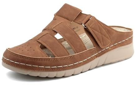 JOMIX Ciabatte Donna Estive Ortopediche Comodi Sandali Anziani con Zeppa Pantofole Ergonomiche Plantare Imbottito Morbido Scarpe Aperte da Casa per Signora Traforata Traspirante WOX250651 Marrone 40