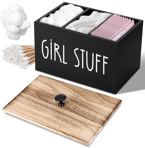 BTBHIHO Wattepadspender, Wattepads Aufbewahrung, Mit drei Fächern und einem Deckel, Wattestäbchen Behälter, Badezimmer Organizer, Badezimmer Deko für Badezimmer, Schminktische und Wohnzimmer