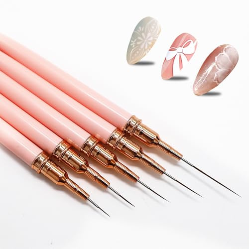Lot de 5 pinceaux fins pour ongles en gel et lime à ongles - Pour lignes rayées (7/9/11/15/25 mm)