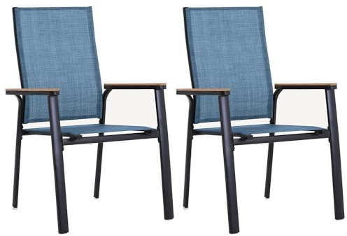 PHI VILLA Gartenstuhl 2er Set Stapelbaren, Tragbaren Gartenstühle Hochlehner, Leichte Outdoor Sessel, Pulverbeschichteter Aluminium-Außensessel Balkonstuhl für Balkon Veranda,BLau