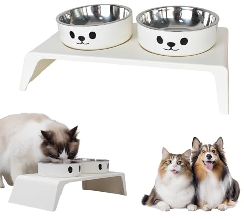 3er Katzennapf Erhöht - Futternapf Katze aus Keramik - Futterstation Katzen Hundenapf mit Anti-Rutsch-Pads - 350ML Fressnapf und Wassernapf für Katzen und kleine Hunde