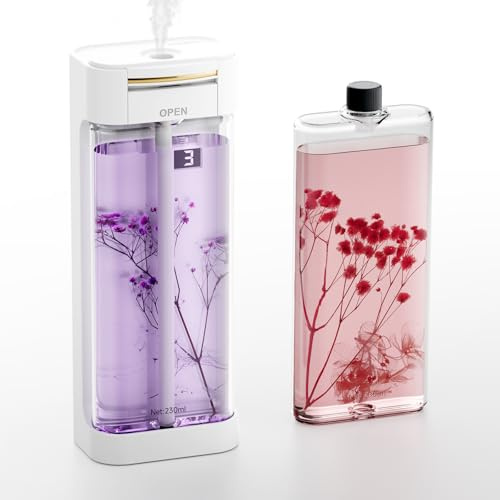 Aroma Diffuser für ätherische Öle mit 2 Flaschen (460ml), Wasserloser Luftdiffusor Kabellos, Air Diffuser mit Ewigen Blumen, 4 Modi Duftöldiffusoren für Wandmontage & Tisch