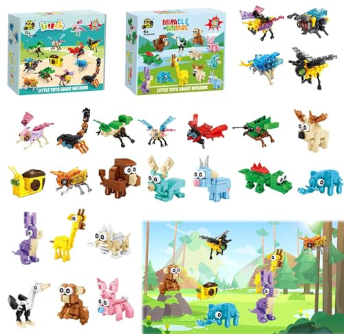 Mineup 24 Pack Mini Building Blocks Party Favors for Kids, Mini Building Blocks Animal Building Toy Set, 3 IN 1 Mini Building Block Set Stocking Fillers Easter Birthday Gift for Boys Girls