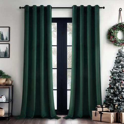 Topfinel Vorhang Samt Grün Ösen, Blickdichte Vorhänge 2er Set 140x225cm für Deko Schlafzimmer Wohnzimmer,Weich Samtvorhang Verdunkelung Velvet Curtains, Verdunkelung Samt Gardinen Blickdicht