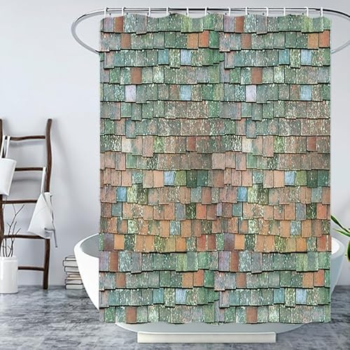 PUOJIEAT Duschvorhang 240x180 Vintage-Ziegelmauer, Duschvorhang Anti-schimmel Steinziegel 3D Duschvorhänge Waschbar für Badezimmer Badewannen mit 12 Ringe 2131-FG