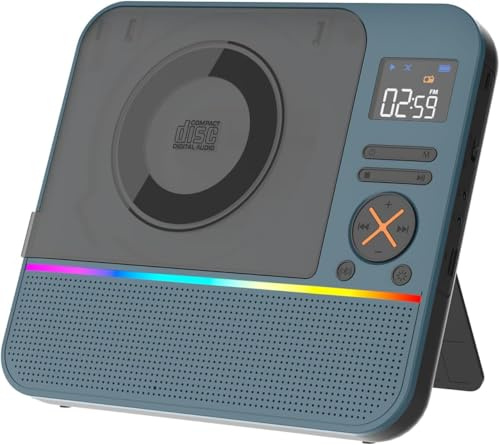 CD Player Portable, MONODEAL HiFi Stereo Portable CD Player with Bluetooth, Desktop Player Bluetooth for Home with Remote Control, RGB Light, Supports USB/AUX/Sleep Timer