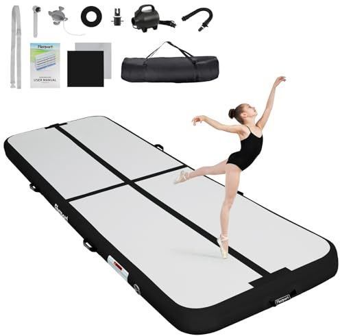 FBSPORT Airtrack Matte 4m Trainingsmatte, 20cm Dicke Tumbling Matten mit Luftpumpe und Tragetasche, Gymnastikmatte für Zuhause/Yoga/Outdoor/Tumbling/Gym/Training/Cheerleading/Wasser