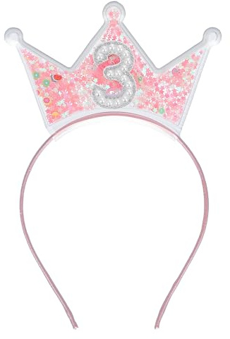 Ouligay Birthday Crown Headband for Toddler Girls 3 Year Old Happy Birthday Headband Princess Tiara Hair Accessories for Three 3rd Third Decorations & Gift