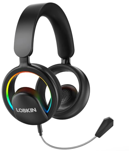 LOBKIN Open Ear Headphones, Bluetooth 6.0 Wireless Headset with Mic Detachable, Adjustable RGB Lights, Voice Assistant Comfortable Breathable Safe Lightweight Over Ear Headphones for Working Gaming