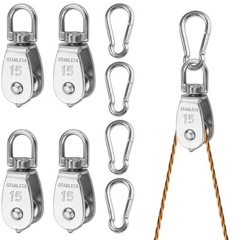 Poulie De Renvoi M15, 8 pièces Poulie, Poulies, Poulie En Acier Inoxydable, Poulie De Levage, Utilisé pour le camping, la randonnée, la pêche, le fitness et pour suspendre des objets lourds.
