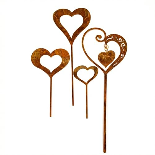Zidoley Metal Rust Garden Stake - Weatherproof Garden Decoration for Outdoors, Durable Garden Decoration in Rust Design for Garden, Lawn & Front Garden - for Homeowners & Garden Lovers (Heart)
