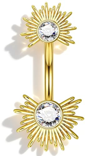 OUFER 16G Piercing Rook 316L Acier Inoxydable Motif Soleil Piercing Sourcil 8mm Percing Oreille Cartilage Barbell Courbé Or pour Femmes