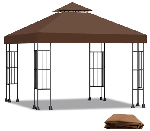 Qweidown Toit de Remplacement pour Tonnelle 3x3m Imperméable, Protection UV, Housse de Rechange Toile de Jardin pour Fête, Barbecue, Mariage, Terrasse et Camping Pavillon(Bords Droits, Marron)