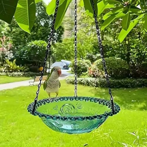 Hängendes Vogelbad aus Metall mit Stabiler Kette und Haken, dekorative Vogelschale 23,5 cm Durchmesser, wetterfest & langlebig, ideal für Garten, Terrasse, Balkon und Fenster (blau)