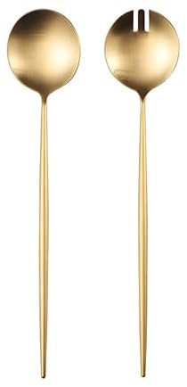 Cuchara y tenedor para ensalada, 29 cm, acero inoxidable 18/10, revestimiento de titanio (oro)