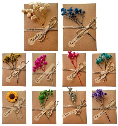 ZUWIJEQ 10 Pcs Biglietto Auguri Compleanno, Cartoline e Biglietti, Biglietti Cresima Ragazza Ragazzo, Inviti Matrimonio, Fiori Secchi Retrò Busta Carta Kraft Invito, per Matrimonio Compleanno Natale
