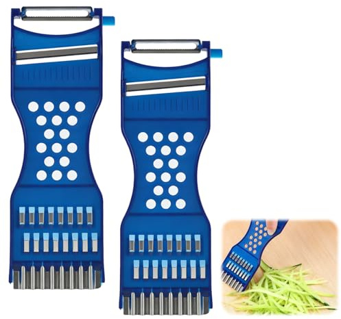 2 peladores multifuncionales 6 en 1, fácil de rallar, cortar y pelar, apto para zurdos y diestros, apto para lavavajillas, ideal para frutas y verduras