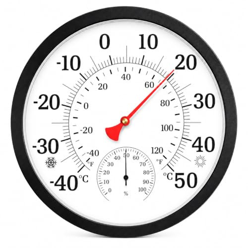 Indoor Outdoor Thermometer Hygrometer – 10 Inch Wall Mounted Weather Meter – Large Dial Garden Thermometer – Analogue Temperature and Humidity Gauge for Patios and Greenhouses