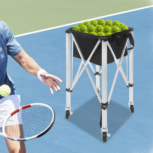 YEITBY Lätt tennisbollkorg med hjul, vikbar aluminiumbehållare, rymmer 150–170 bollar, inkl. avtagbar väska, bärväska, bärbar sport lärobil för tennisspelare