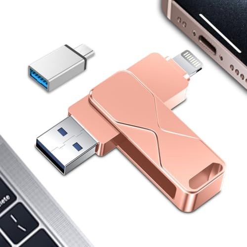 Memoria USB 3 en 1 para iPhone de 256 GB, con certificado MFi (256 GB), color rosa