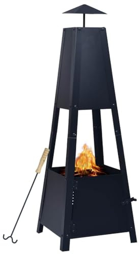 Mangloder - Brasero de acero con recubrimiento en polvo, 35 x 35 x 99 cm, con soporte para 4 patas, gancho para fuego y asa para jardín, terraza y noches frescas