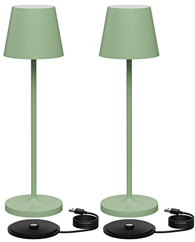 K-Bright Dimmbare LED Akku Tischleuchte | Für drinnen und draußen geeignet | Wiederaufladbar | 3000K Warmweiß Licht | Designer Tischleuchte | Ladestation kontaktieren | Grün(2 Stück)