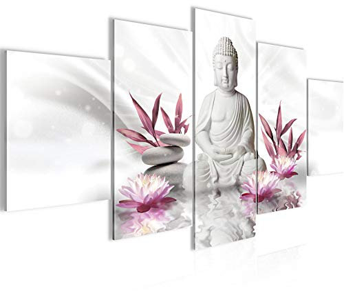 Runa Art - Bilder Buddha Feng Shui 200 x 100 cm 5 Teilig XXL Wanddekoration Design Grau Rosa 011651a