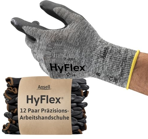 Ansell HyFlex 11-801 Guantes de Trabajo Profesionales, Revestimiento de Nitrilo Antideslizante y Transpirable, Protección Mecánica Multiusos, Seguridad Industrial, Negro, Talla XS (12 Pares)
