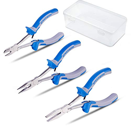 SPEEDWOX Long Nose Pliers Set Flat Nose Diagonal Cutting Pliers Set with Case 3 Pcs Mini Pliers Set for Jewelry Precision Wire Cutters Reach Narrow Spaces Hand Tools for Mechanical Work