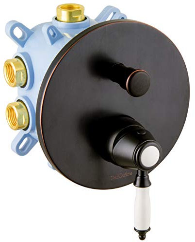 PaulGurkes Retro Unterputzarmatur 2-Wege Duscharmatur schwarz Nostalgie mit Montagebox Wannenarmatur Einhandmischer Landhausstil Vintage Box weiße Keramikeinlage massives Messing Umsteller 2 Funktion