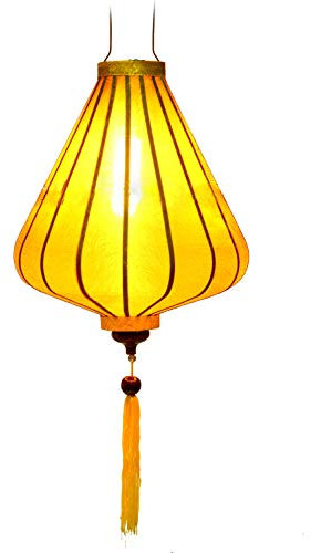 Asiatische Laterne aus Seide, gelb, Durchmesser 30 cm – traditioneller Hoi an Lampion aus Stoff, Bambus und Holz, handgefertigt – Handwerk und Dekoration aus Vietnam (A20-J)