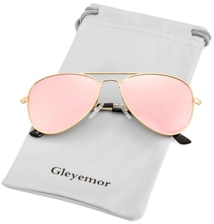 Gleyemor Kids Polarized Aviator Sunglasses for Little Girls Boys Age 3-8 (Gold/Pink Mirror)