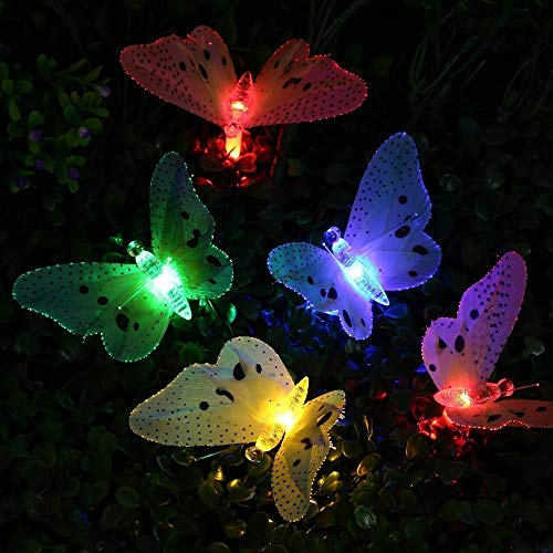 KEEDA 30 LED Butterfly Solar Lichterketten, Fiber Optic Schmetterling Garten Dekorative Lichter für Rasen, Terrasse, Hof, Außenbeleuchtung