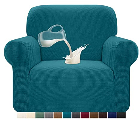 Granbest Stretch Wasserdicht Sofabezug 1 Stück Sofahusse Spandex Jacquard Elastische Couchbezug mit Anti-Rutsch-Schaumstoffe (1 Sitzer, Blaugrün)