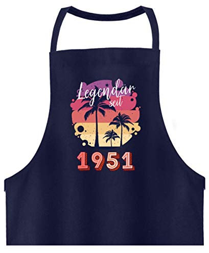 Galeriemode 70 Geburtstag Jahrgang 1951 Palmen - Hochwertige Grillschürze -Einheitsgröße-Dunkel-Blau