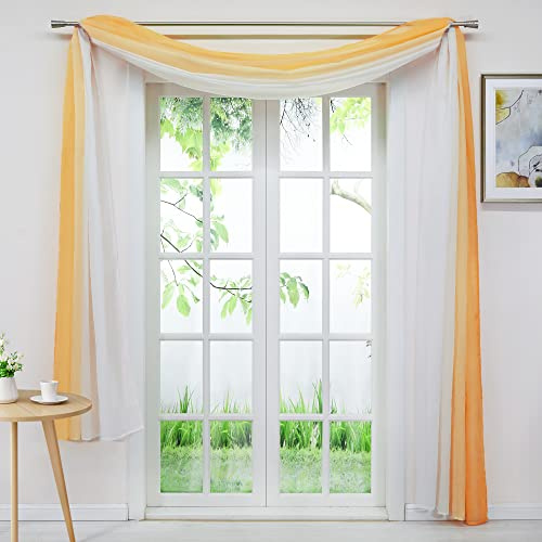 Delien Voile 1er Pack Gardinenschals Querbehang Transparente Gardine Freihanddeko Vorhang Einfarbige Farbverlauf Dekoschals Hängevorhang für Wohnzimmer Hochzeit Feier Party BxH 140x500cm,Orange